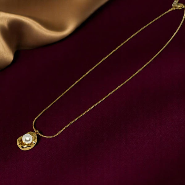 Pearl Pendant Chain Beautiful Anti Tarnish Gold Plated Stainless Steel Pendant with Chain for Women & Girls