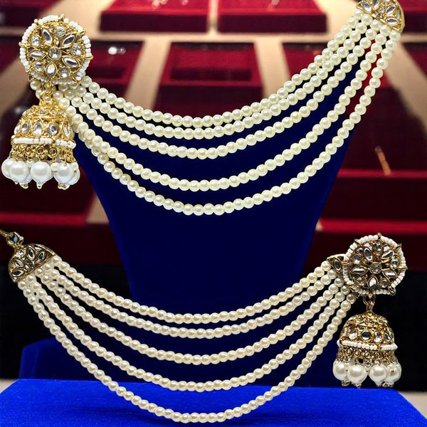 Traditional Kundan & Pearls Bahubali Chain Jhumka Earring For Women & Girls