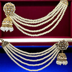 Traditional Kundan & Pearls Bahubali Chain Jhumka Earring For Women & Girls