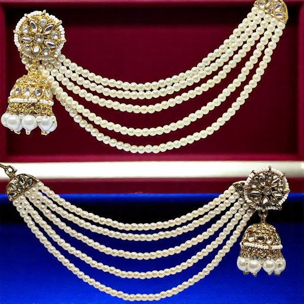 Traditional Kundan & Pearls Bahubali Chain Jhumka Earring For Women & Girls