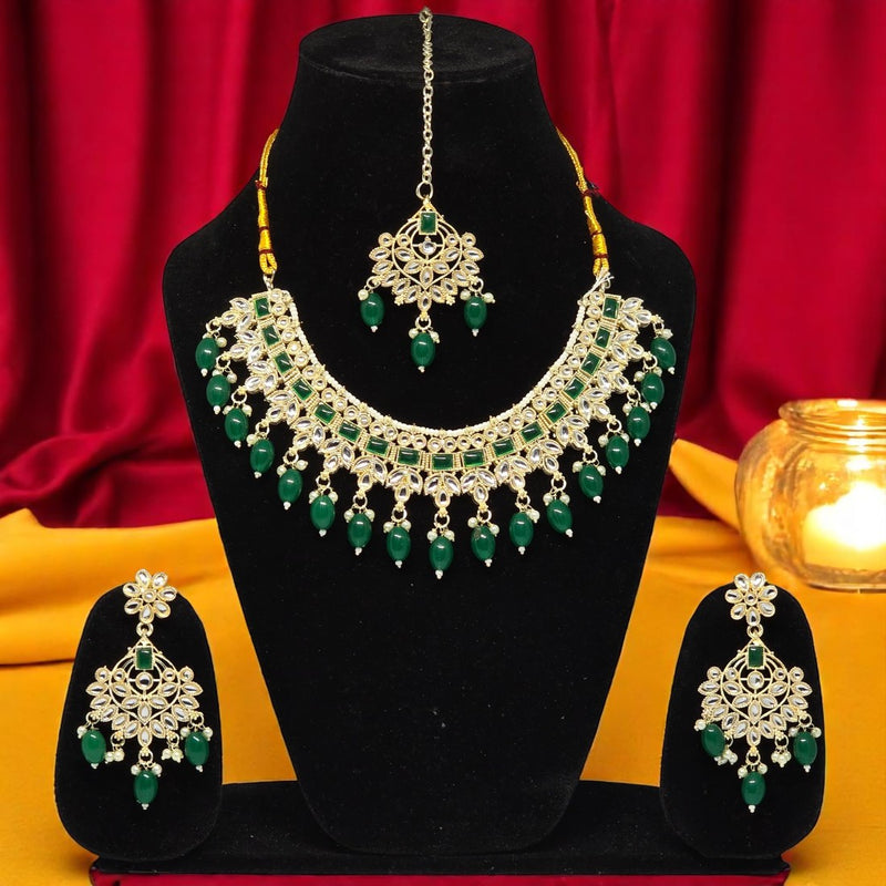 Traditional Meenakari Gold Plated Bridal Kundan Wedding Earring Mangtika Necklace Jewellery Set