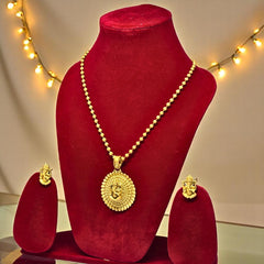 Ganesha Ji Temple Jewellery Set, Matte Finish Golden Necklace & Earrings Set for Girls & Women