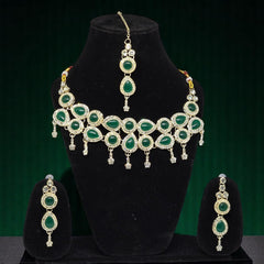 Monalisa Green Colour Necklace Set with Earrings & Mangtika
