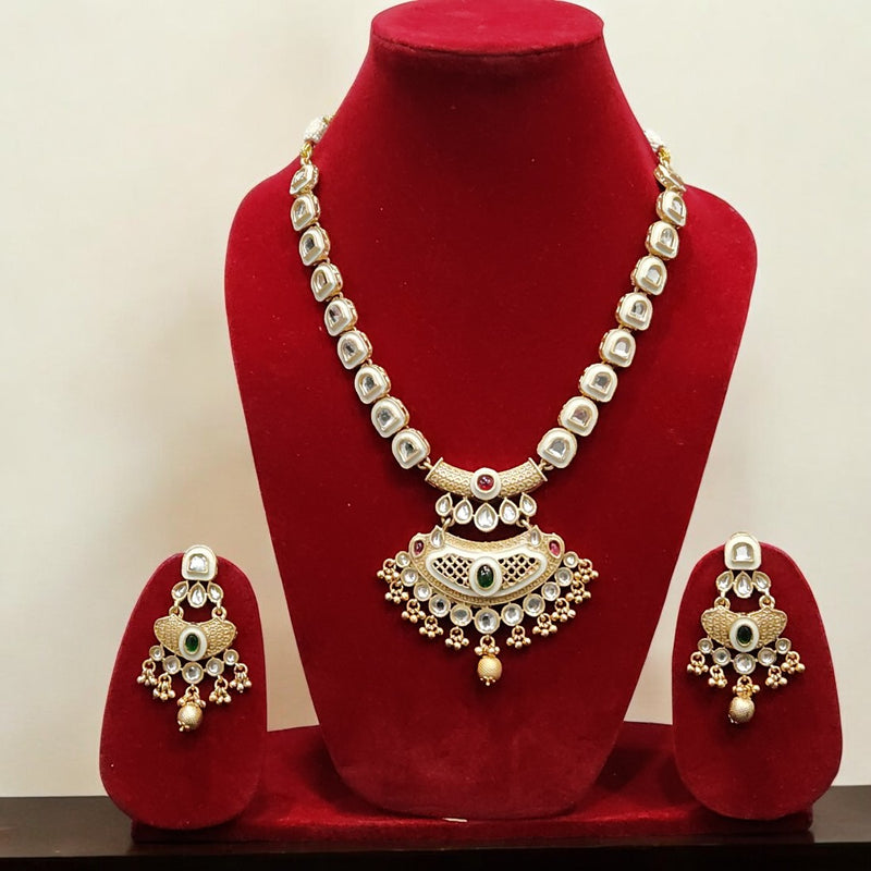 Antique Gold Finish Kundan Necklace Long Set for Festive & Wedding Wear