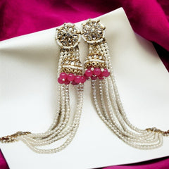 Pink Color Traditional Kundan & Pearls Bahubali Chain Jhumka Earring For Women & Girls