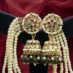 Mehandi Color Traditional Kundan & Pearls Bahubali Chain Jhumka Earring For Women & Girls