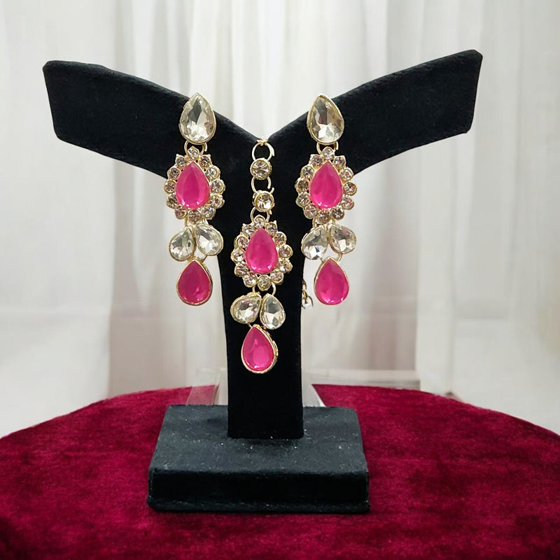 Traditional Kundan Jewelry Set with Pink Tear Drop Stones | Party & Wedding Wear