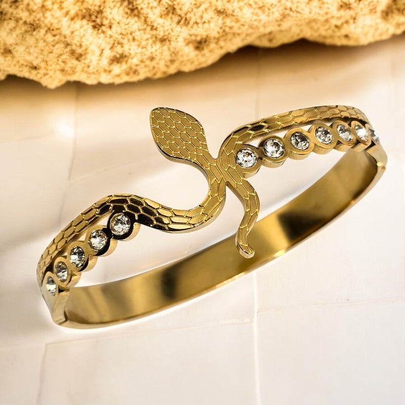 Snake Bracelet Gold Plated Stainless Steel Waterproof Anti Tarnish Bracelet with Stone