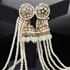Multicolor Traditional Kundan & Pearls Bahubali Chain Jhumka Earring For Women & Girls