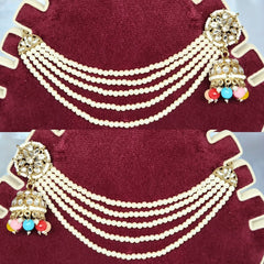 Multicolor Traditional Kundan & Pearls Bahubali Chain Jhumka Earring For Women & Girls