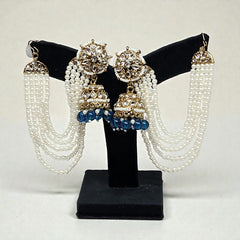 Blue Color Traditional Kundan & Pearls Bahubali Chain Jhumka Earring For Women & Girls