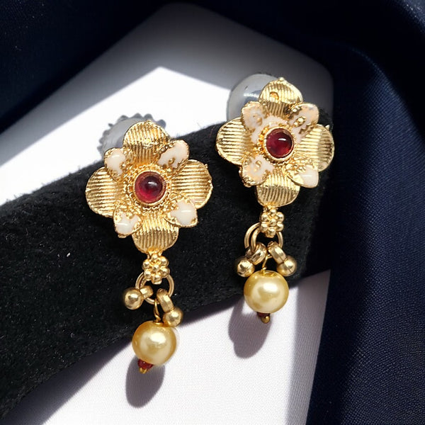 Traditional Gold Plated Floral Choker Necklace Set with Earrings for Women