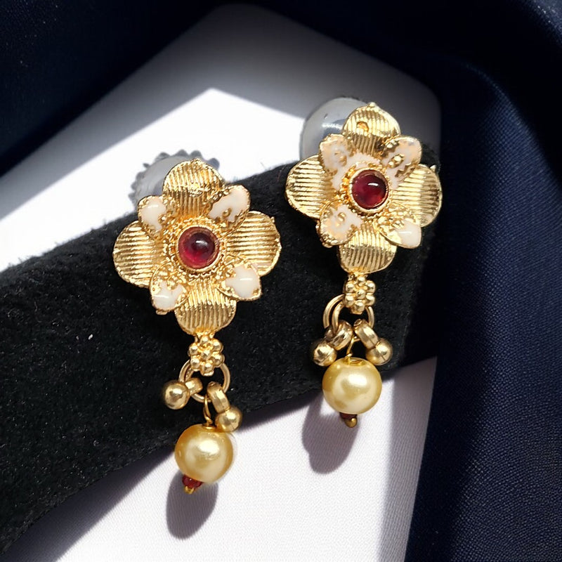 Traditional Gold Plated Floral Choker Necklace Set with Earrings for Women