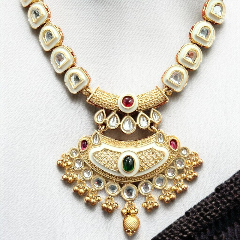 Antique Gold Finish Kundan Necklace Long Set for Festive & Wedding Wear