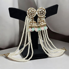 Multicolor Traditional Kundan & Pearls Bahubali Chain Jhumka Earring For Women & Girls