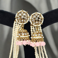 Baby Pink Traditional Kundan & Pearls Bahubali Chain Jhumka Earring For Women & Girls