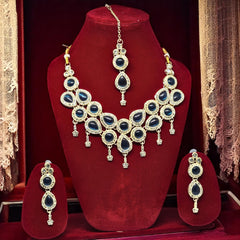Monalisa Blue Colour Necklace Set with Earrings & Mangtika