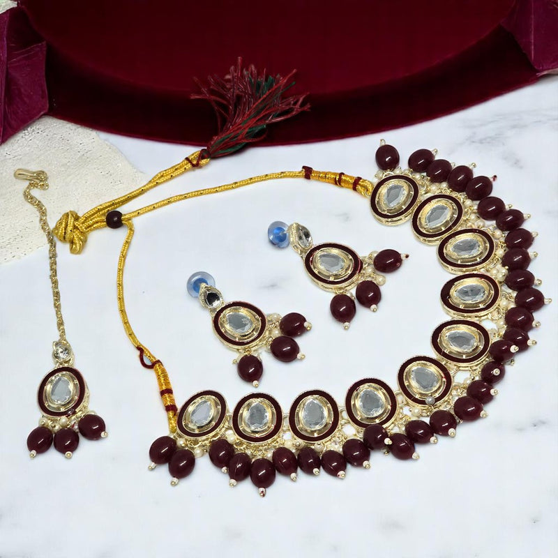 Kundan Necklace Set with Earring & Maangtika for women