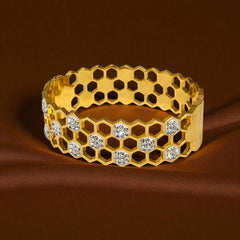 Stylish Honeycomb Design Gold-Plated Bracelet with Sparkling Crystal Studs for Women & Girls