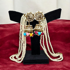 Multicolor Traditional Kundan & Pearls Bahubali Chain Jhumka Earring For Women & Girls