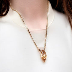 Trendy Gold-Tone Chain Necklace with Sparkling Leaf-Shaped Pendant |