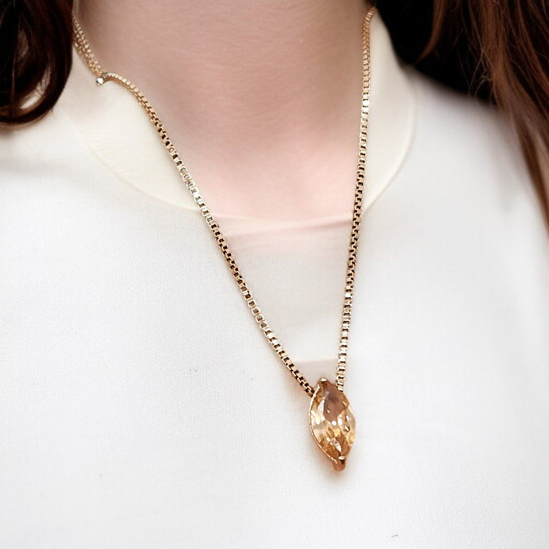 Trendy Gold-Tone Chain Necklace with Sparkling Leaf-Shaped Pendant |