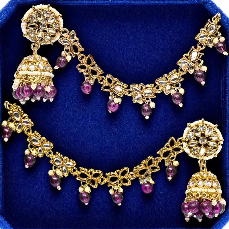 Traditional Kundan & Pearls Bahubali Chain Jhumka Earring For Women & Girls