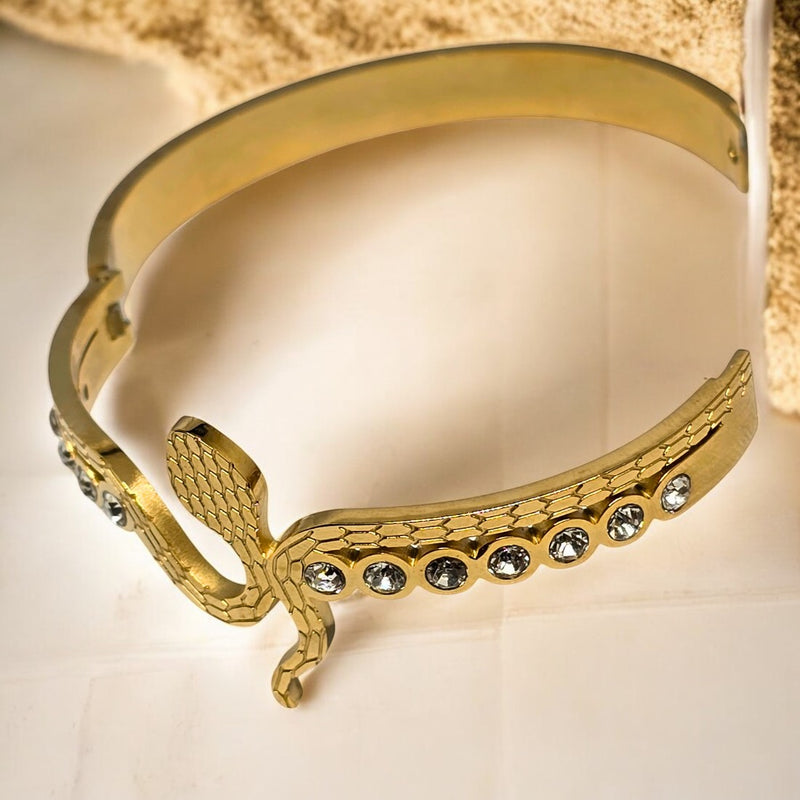 Snake Bracelet Gold Plated Stainless Steel Waterproof Anti Tarnish Bracelet with Stone