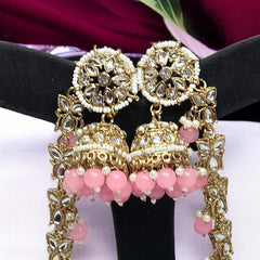 Light Pink Color Traditional Bahubali Jhumka Earrings for Women, Wedding & Festive Wear