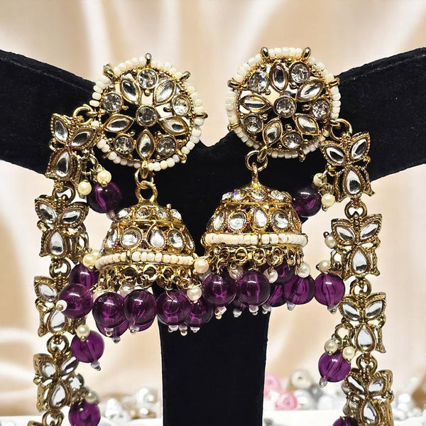 Traditional Kundan & Pearls Bahubali Chain Jhumka Earring For Women & Girls