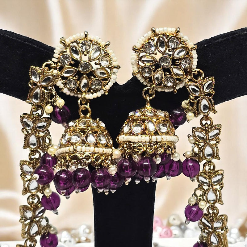 Traditional Kundan & Pearls Bahubali Chain Jhumka Earring For Women & Girls