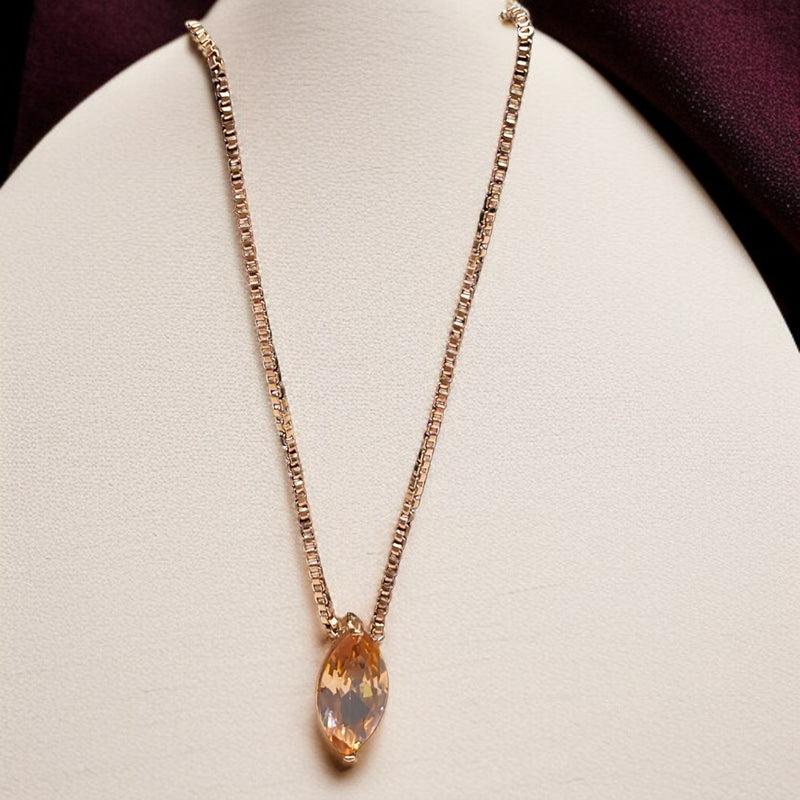Trendy Gold-Tone Chain Necklace with Sparkling Leaf-Shaped Pendant |
