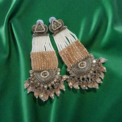 6.5 Inch Long Premium Bridal Long Dangle Earrings with Beads & Pearl Drops