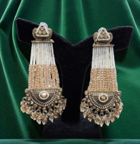 6.5 Inch Long Premium Bridal Long Dangle Earrings with Beads & Pearl Drops