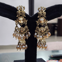 Women Gold-Plated Peacock Design Chandbali Earrings for Wedding & Festive Wear