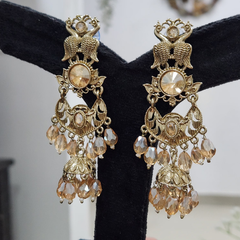 Women Gold-Plated Peacock Design Chandbali Earrings for Wedding & Festive Wear
