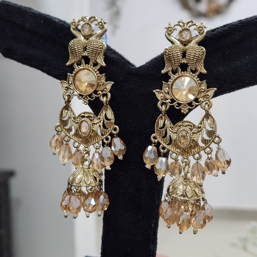 Women Gold-Plated Peacock Design Chandbali Earrings for Wedding & Festive Wear