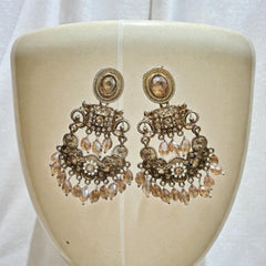 Women Gold-Plated Crystal Beaded Chandbali Earrings for Wedding & Festive Wear