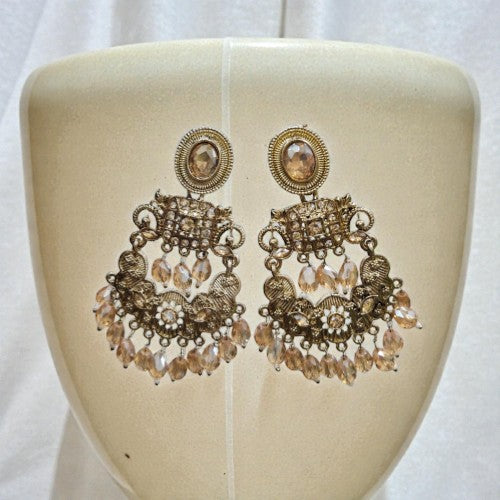 Women Gold-Plated Crystal Beaded Chandbali Earrings for Wedding & Festive Wear